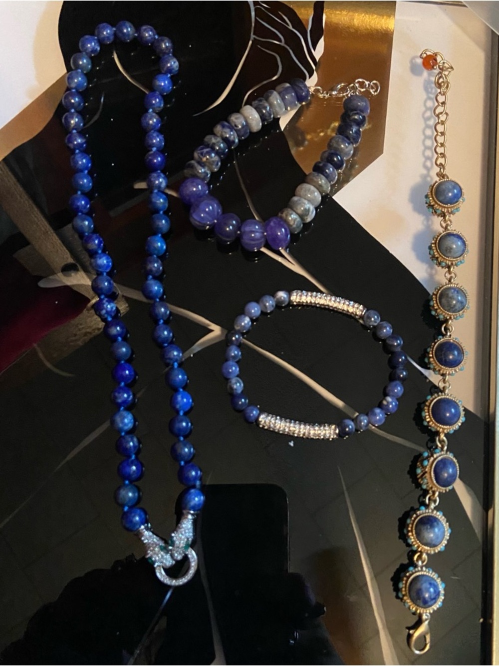 Vintage Estate Lapis Blue Beaded Necklace and 3 Bracelet Set - Unbranded